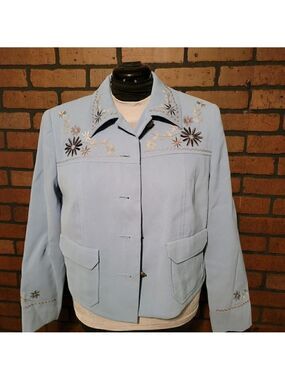 Vintage Hairston Roberson Blue Floral Embroidered Jacket, Size 10